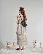 Seedpearl/Desert Sand Stripe Striped Overlap Skirt Womens Long Lightweight Brown Striped Skirt 
