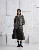Dk Cedar/ Aquamarine Stripe Striped Back Slit Shirt Womens Long Striped Button Up Shirt Relaxed Fit Layering Dress Shirt 
