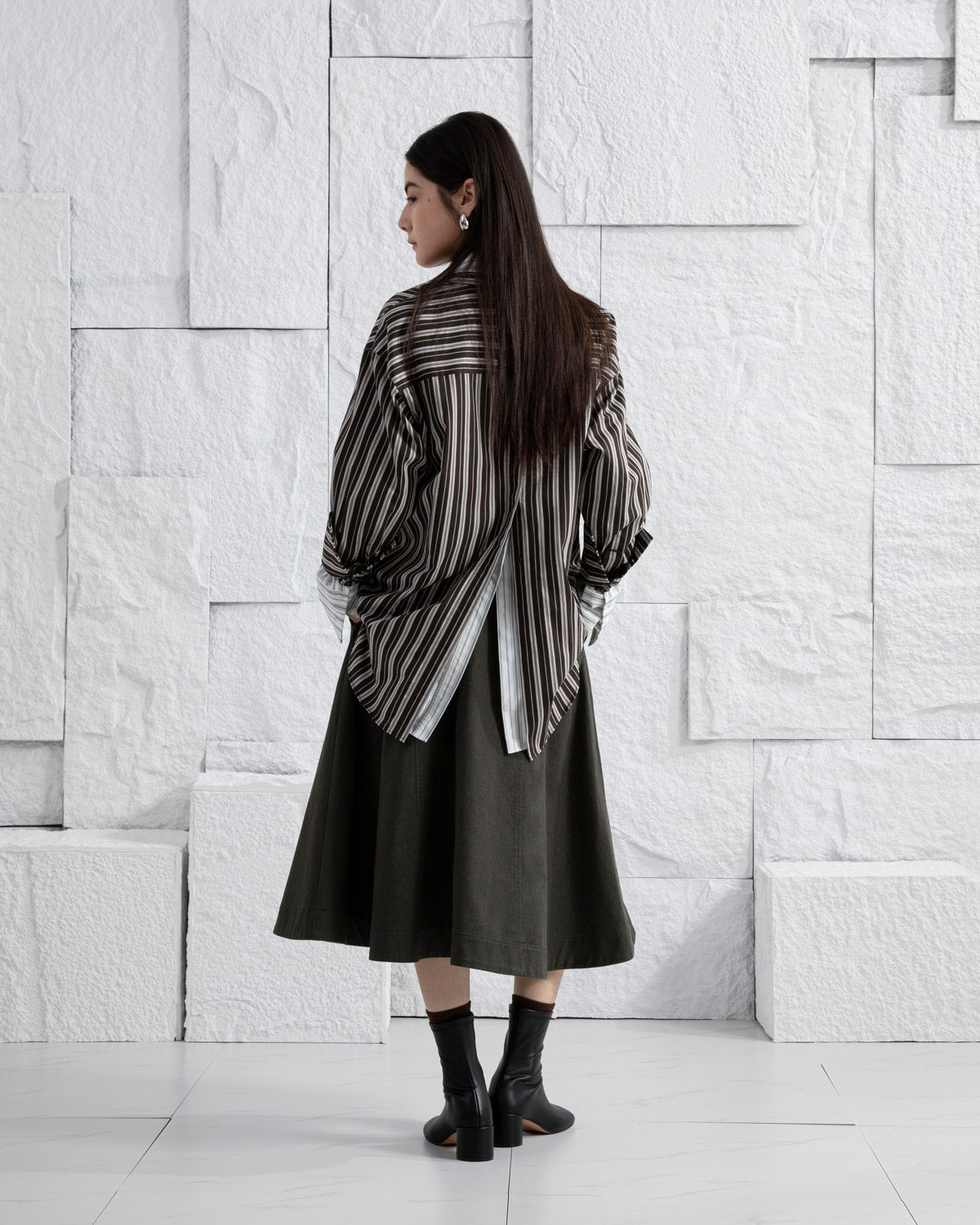 Dk Cedar/ Aquamarine Stripe Striped Back Slit Shirt Womens Long Striped Button Up Shirt Relaxed Fit Layering Dress Shirt 