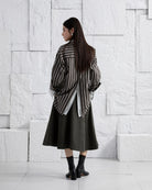 Dk Cedar/ Aquamarine Stripe Striped Back Slit Shirt Womens Long Striped Button Up Shirt Relaxed Fit Layering Dress Shirt 