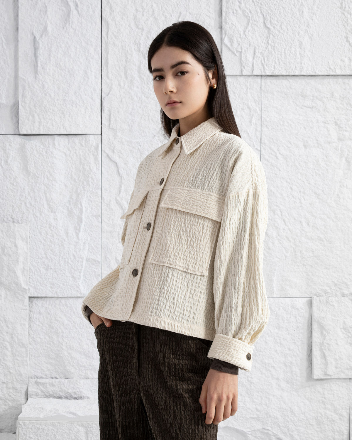 Seedpearl Cordurory Short Jacket Womens Textured Button Up Corduory Jacket Collared Corduroy Coat 