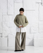 Olive Heather Cuffed Turtleneck Sweater Womens Cropped Knit Turtleneck Sweater Wool Cashmere Sweater Long Sleeve Pullover