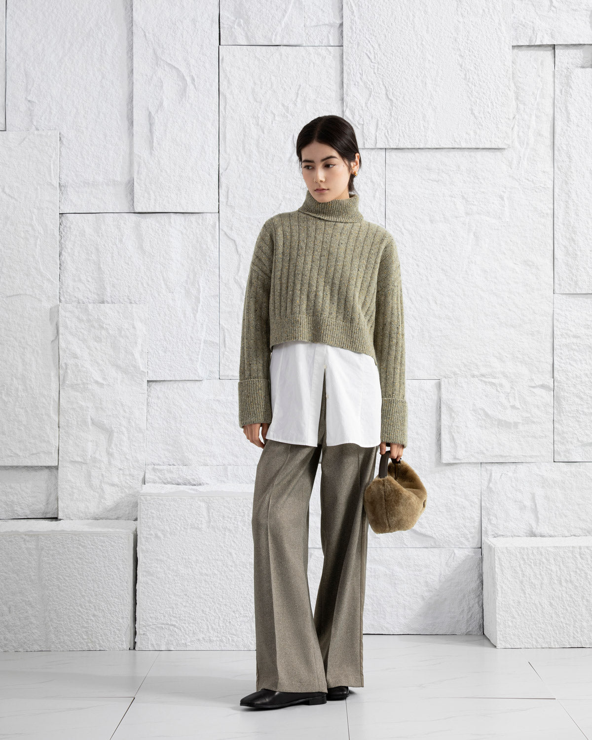 Lead Grey X Shearling Small Sheepskin Loaf Crossbody Womens Small Loaf Shoulder Handbag Sheepskin Exterior Small Accessories Bag 