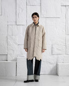Oatmeal Marble Quilted Coat Womens Long Coat Collared Button Up Outerwear Jacket Womens Patterned Quilted Coat 