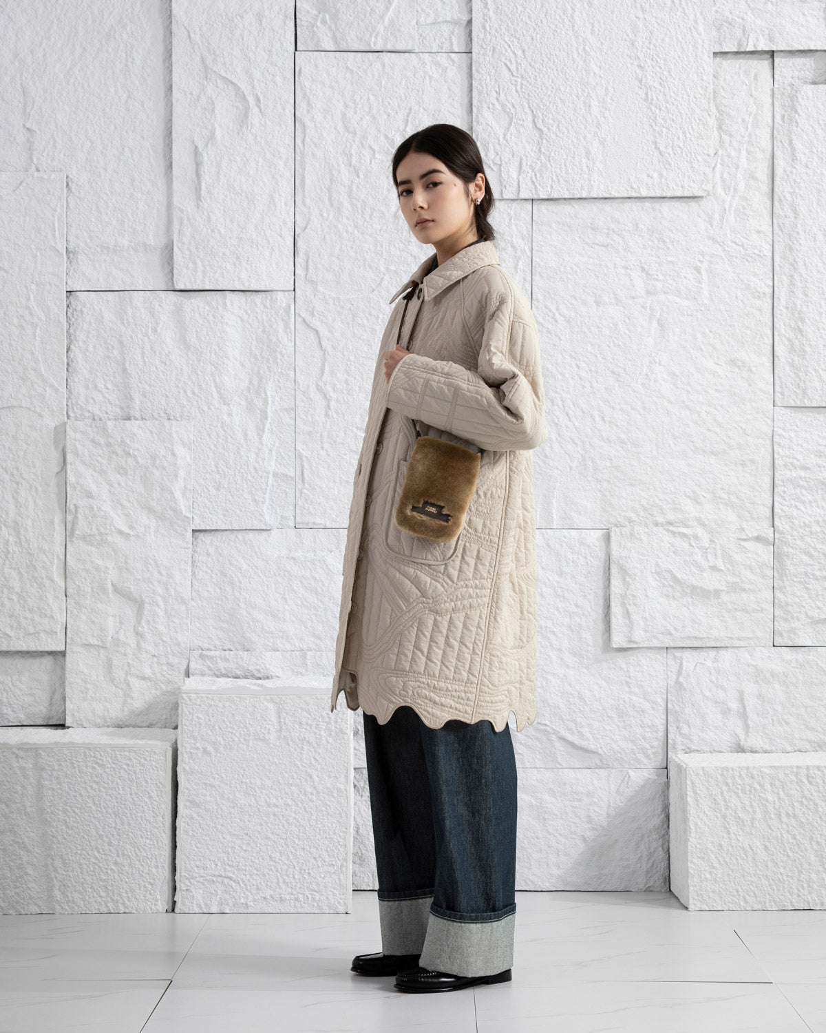 Lead Grey X Shearling Mini Sheepskin Phone Crossbody Womens Leather Phone Crossbody Bag Small Shoulder Bag Sheepskin Exterior