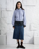 Mid Indigo Panel Denim Skirt Womens Long Skirt Denim Skirt Zip Closure Washed Denim Skirt 