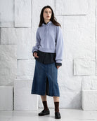 Mid Indigo Panel Denim Skirt Womens Long Skirt Denim Skirt Zip Closure Washed Denim Skirt 