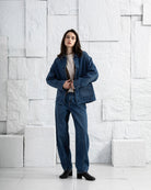 Mid Indigo Denim Worker Jacket Womens Chore Jacket Unlined Womens Coat Denim Collared Jacket 