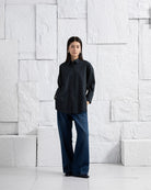 Carbon Oversized Shirt Womens Relaxed Fit Button Up Shirt Collared Shirt 