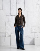 Mid Indigo Panel Jeans Womens Dark Wash Wide Leg Jeans Contrast Denim Wash Indigo