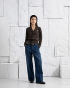 Mid Indigo Panel Jeans Womens Dark Wash Wide Leg Jeans Contrast Denim Wash Indigo
