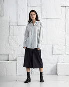 Offwhite/ Icelandic Purple Stripe Striped Back Slit Shirt Womens Striped Relaxed Fit Woven Shirt Striped Pattern Long Sleeve Dress Shirt 