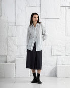 Offwhite/ Icelandic Purple Stripe Striped Back Slit Shirt Womens Striped Relaxed Fit Woven Shirt Striped Pattern Long Sleeve Dress Shirt 