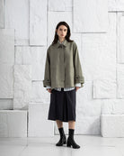 Shadow Green Side Slit City Jacket Womens Boxy Jacket Wide Sleeves Collared Button Up Outerwear 