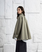 Shadow Green Side Slit City Jacket Womens Boxy Jacket Wide Sleeves Collared Button Up Outerwear 