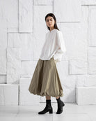 Lead Grey Balloon Skirt Womens Long Skirt Wide Puff Skirt Textured Long Skirt 