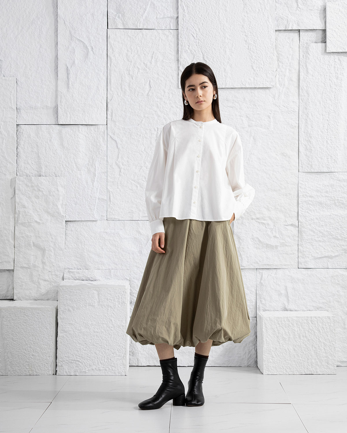 Lead Grey Balloon Skirt Womens Long Skirt Wide Puff Skirt Textured Long Skirt 