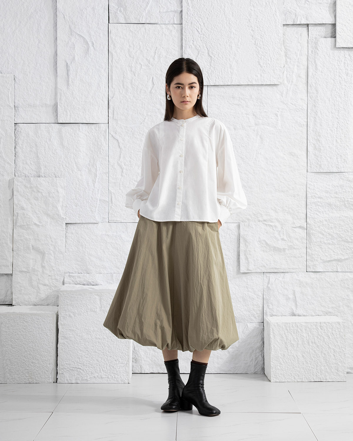 Lead Grey Balloon Skirt Womens Long Skirt Wide Puff Skirt Textured Long Skirt 