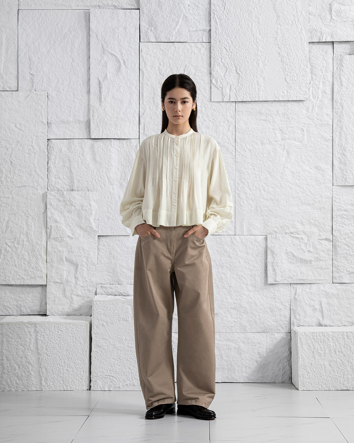 Lead Grey Round Trousers Womens Shaped Trouser Pants Wide Leg Trousers Cotton Fabric 