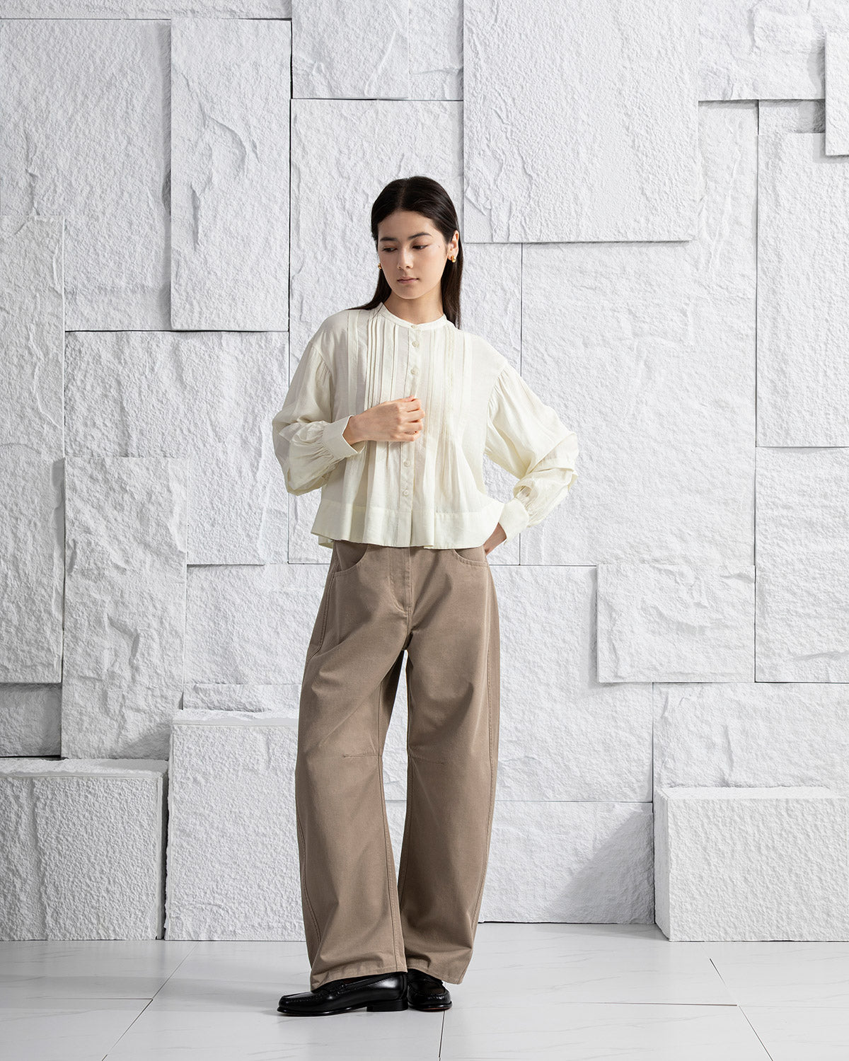 Lead Grey Round Trousers Womens Shaped Trouser Pants Wide Leg Trousers Cotton Fabric 
