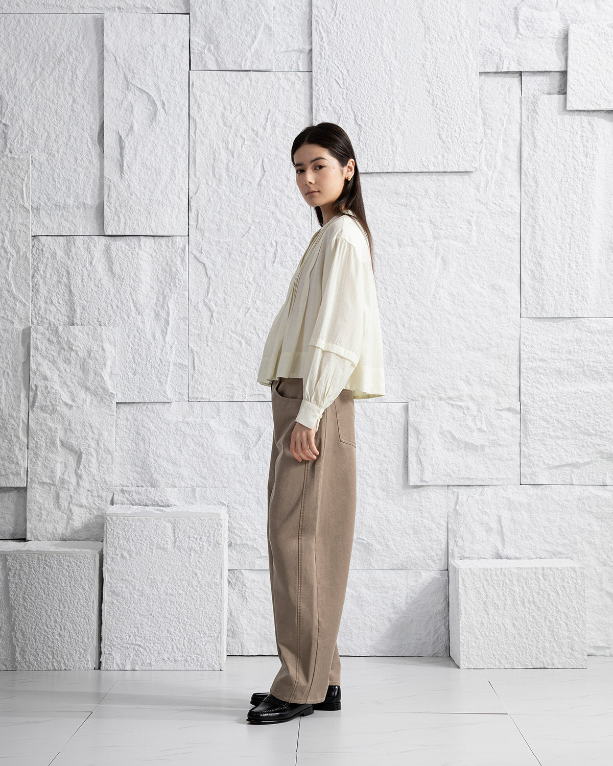 Lead Grey Round Trousers Womens Shaped Trouser Pants Wide Leg Trousers Cotton Fabric 