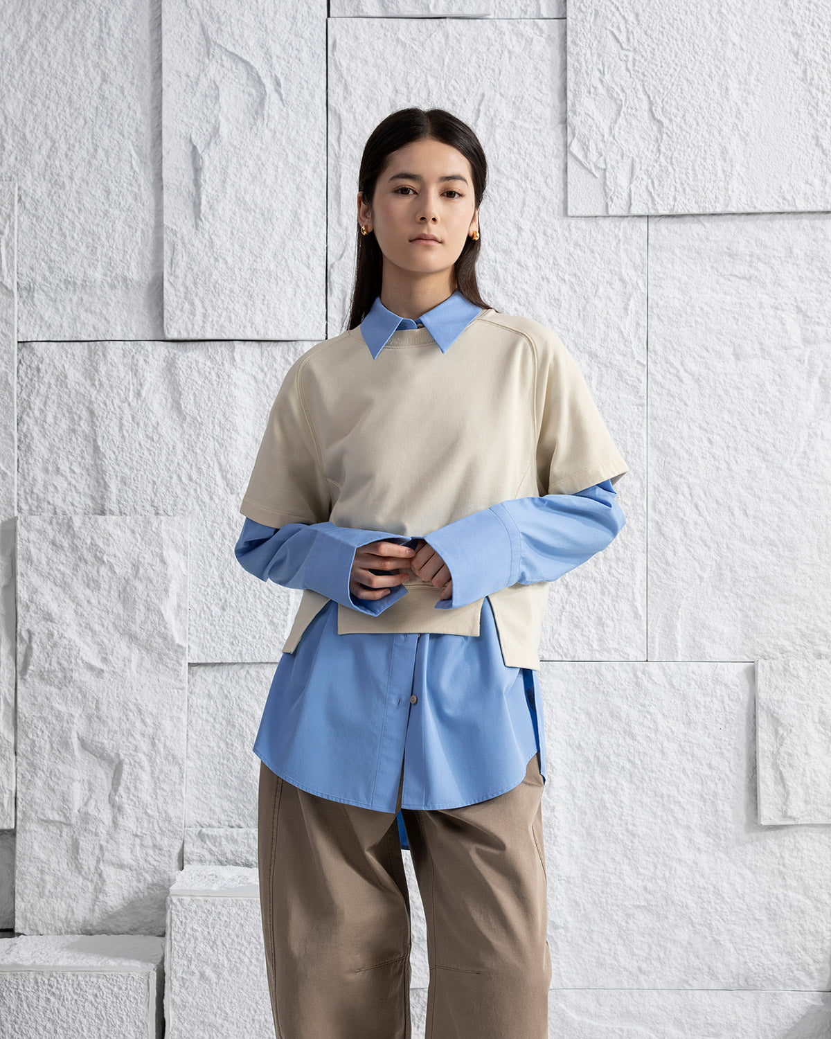 Seedpearl Panel SS Sweatshirt Womens Relaxed Fit Short Sleeve Sweatshirt Womens Pullover Crew Neck Layering Shirt 