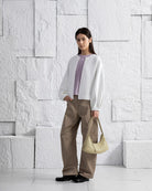 Offwhite Textured Split Cardigan Womens Soft Light Weight Open Cardigan Long Puff Sleeves Layering Garment 