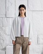 Offwhite Textured Split Cardigan Womens Soft Light Weight Open Cardigan Long Puff Sleeves Layering Garment 