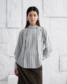 Offwhite/ Icelandic Purple Stripe Striped Scarf-Detailed Top Womens Striped Relaxed Fitting Oversized Shirt Woven Pullover Shirt Scarf Feature 