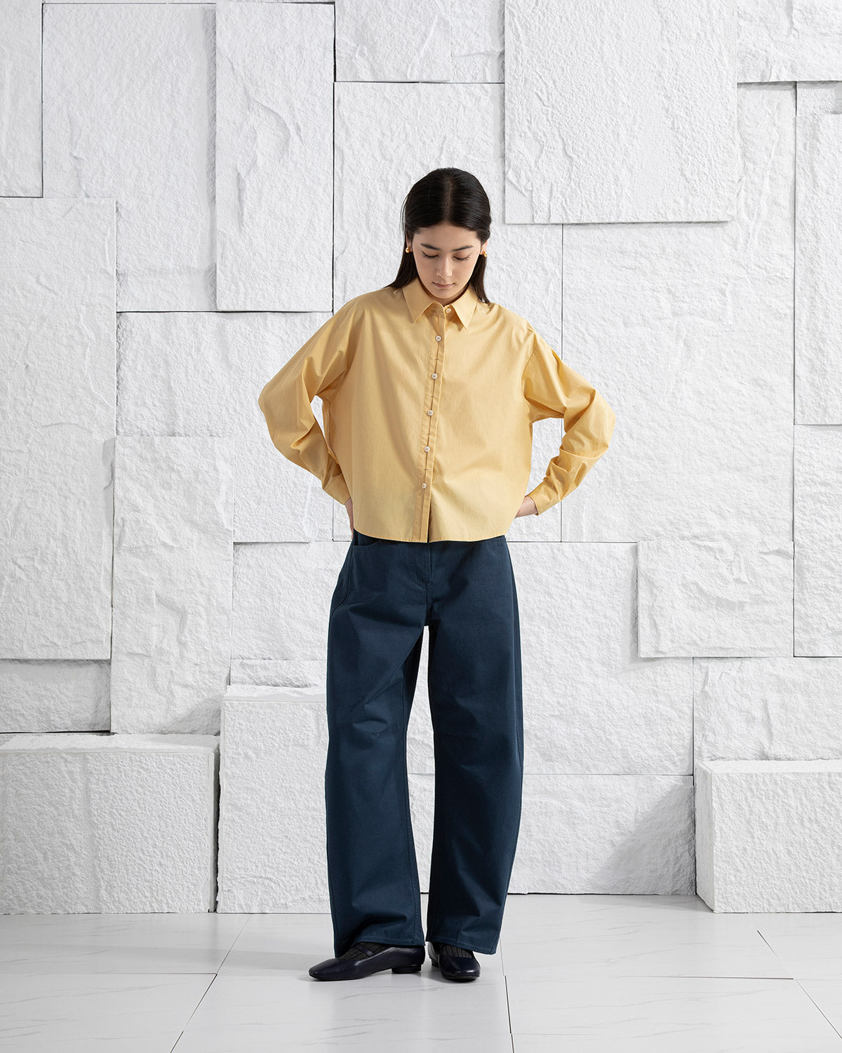 Rattan Crop Boxy Shirt Womens Button Up Cotton Casual Shirt Long Sleeve Dress Shirt Collared Cropped 