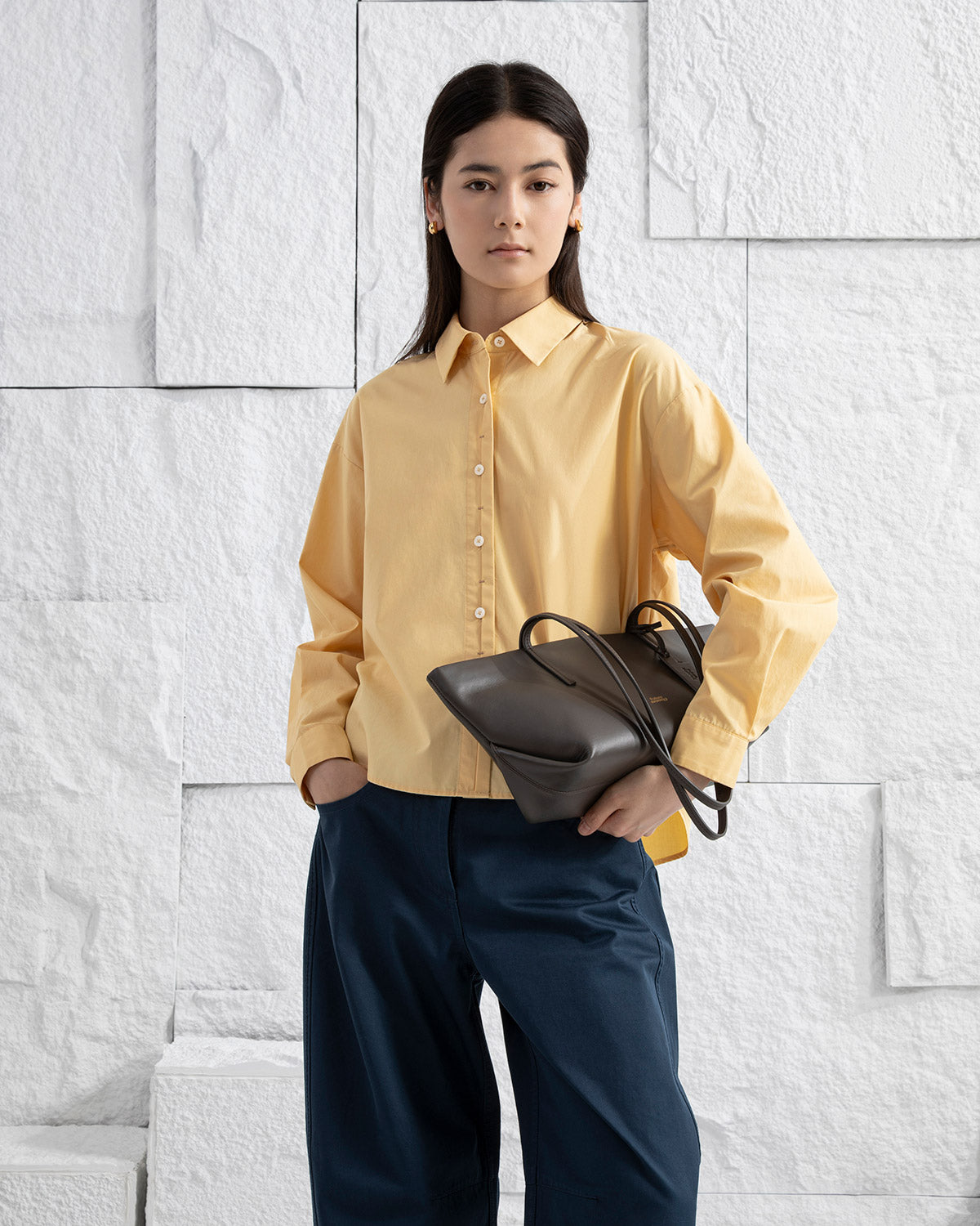 Rattan Crop Boxy Shirt Womens Button Up Cotton Casual Shirt Long Sleeve Dress Shirt Collared Cropped 