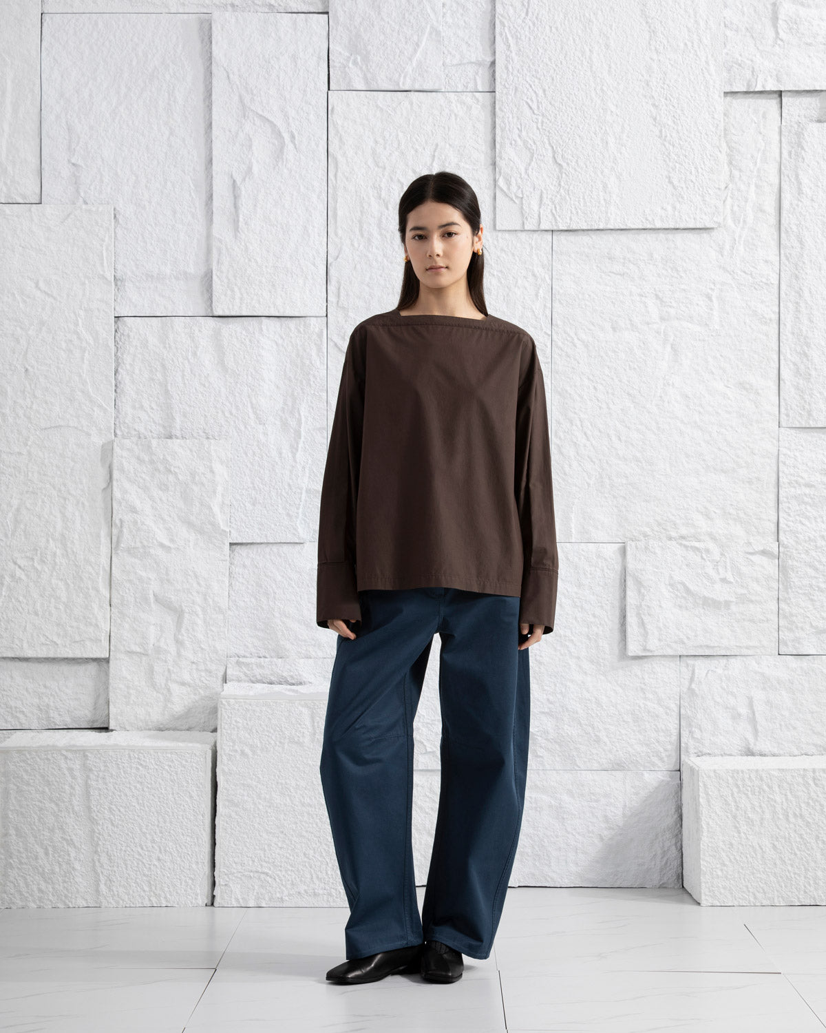 Dk Cedar Structural Top Womens Woven Long Sleeve Top Relaxed Neck Fit Cotton Top 