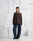 Dk Cedar Structural Top Womens Woven Long Sleeve Top Relaxed Neck Fit Cotton Top 
