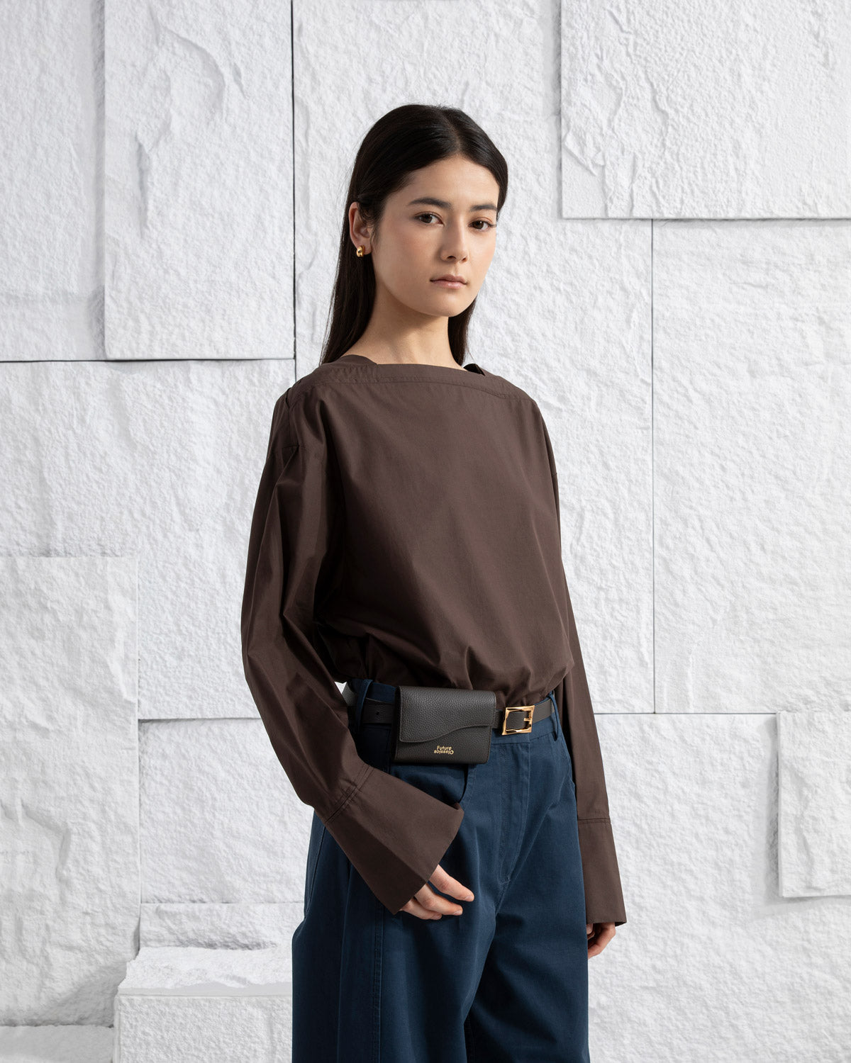 Dk Cedar Structural Top Womens Woven Long Sleeve Top Relaxed Neck Fit Cotton Top 