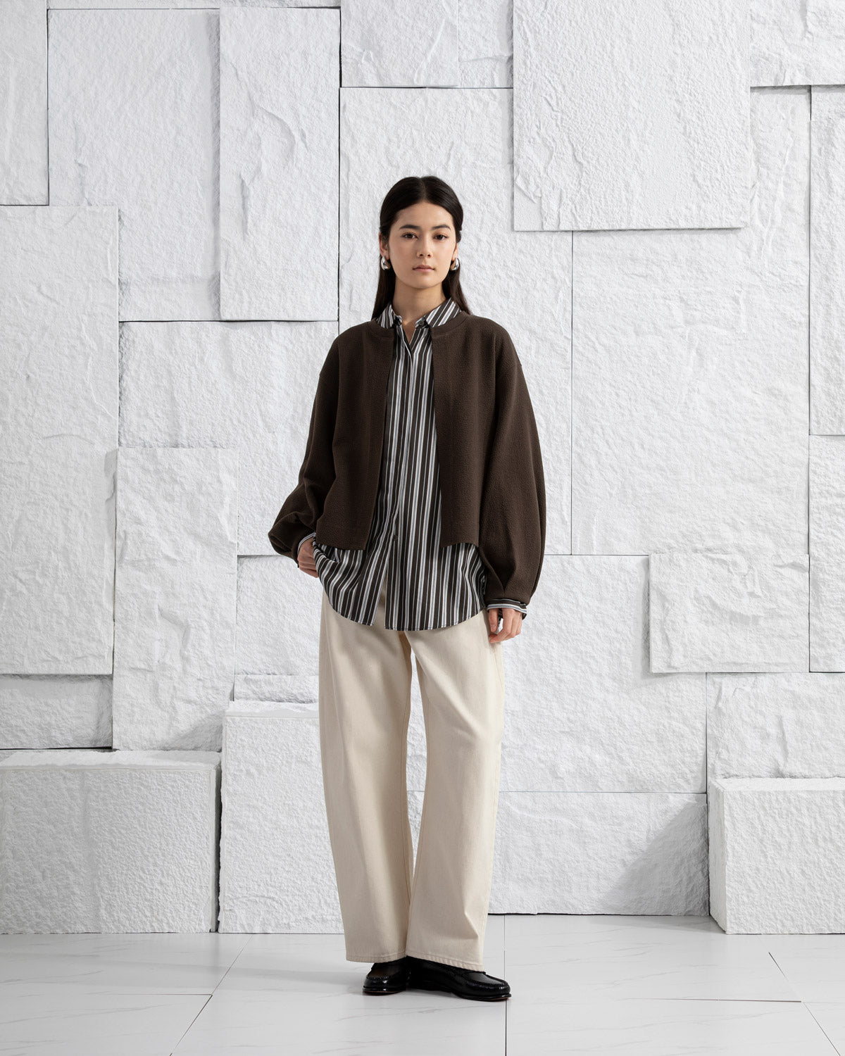 Dk Cedar Textured Split Cardigan Womens Textured Open Cardigan Puff Sleeve Feature Womens Layering Cardigan Crew Neckline 