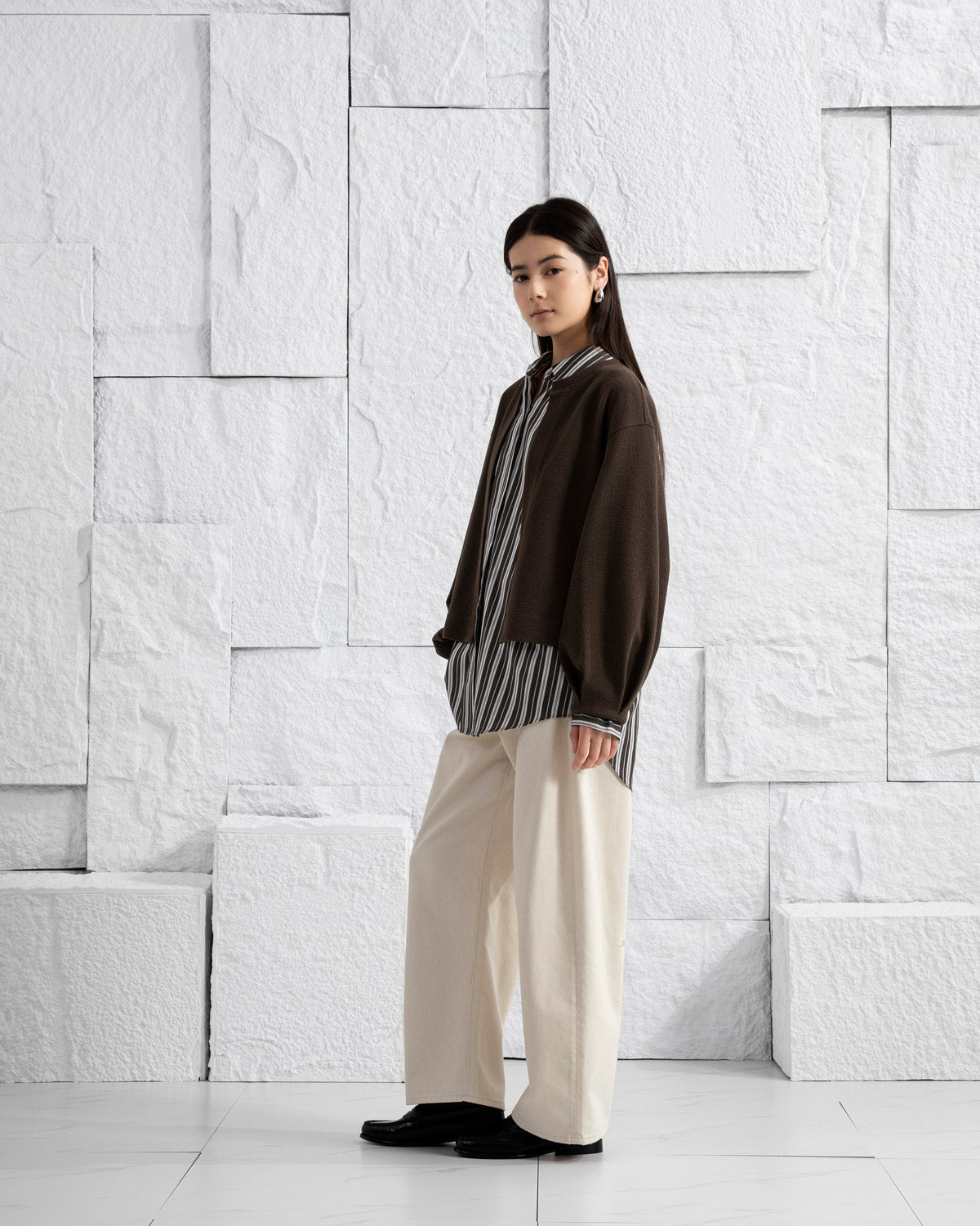 Dk Cedar Textured Split Cardigan Womens Textured Open Cardigan Puff Sleeve Feature Womens Layering Cardigan Crew Neckline 