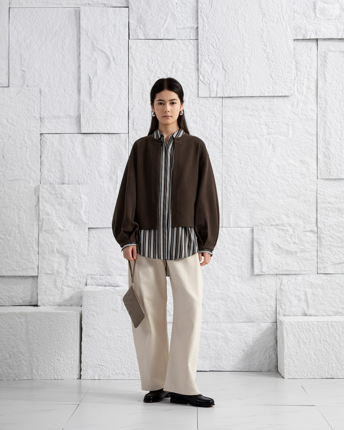 Dk Cedar Textured Split Cardigan Womens Textured Open Cardigan Puff Sleeve Feature Womens Layering Cardigan Crew Neckline 