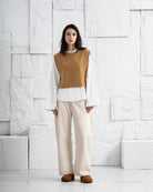 Amberglow Heather Cropped Boxy Sweater Vest Womens Sleeveless Sweater Top Wool Cashmere Top 