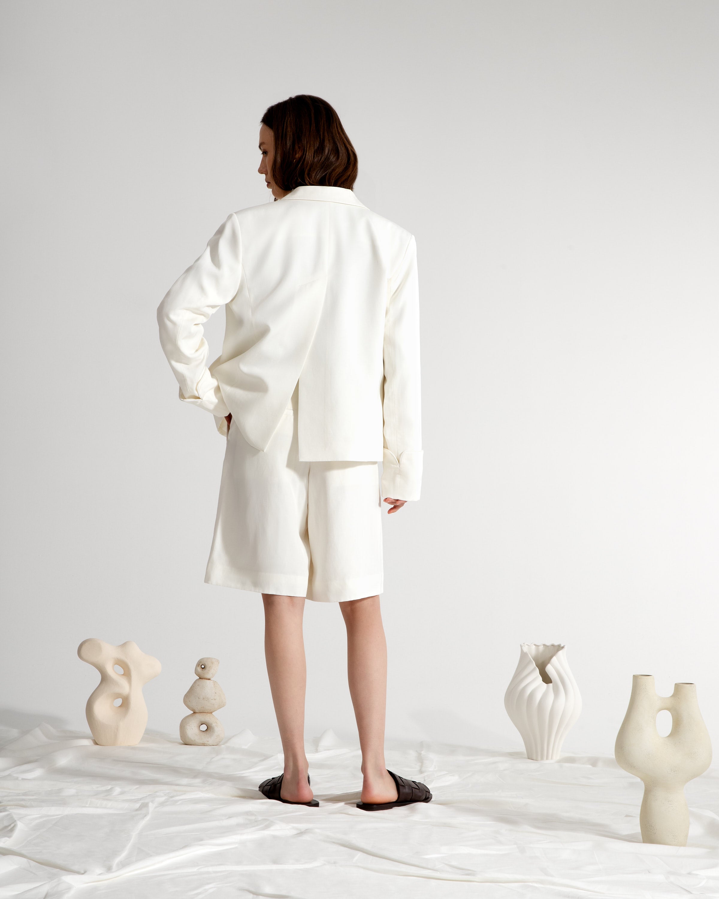 Offwhite Back Vent Boxy Blazer Womens White Blazer Womens Formal Outerwear Work Blazer Sportscoat 