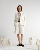Offwhite Front Slits Tailored Shorts Womens Pleated White Shorts Womens Wide Leg Shorts 