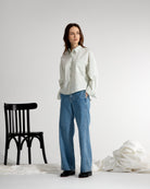 Soft Jade Oversized Boxy Shirt Womens Relaxed Fit Long Sleeve Button Up Woven Shirt Point Collar 