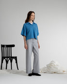 Brilliant Blue Textured Relax Polo Womens Short Sleeve Knitted Polo Collared Polo Shirt 