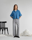 Brilliant Blue Textured Relax Polo Womens Short Sleeve Knitted Polo Collared Polo Shirt 