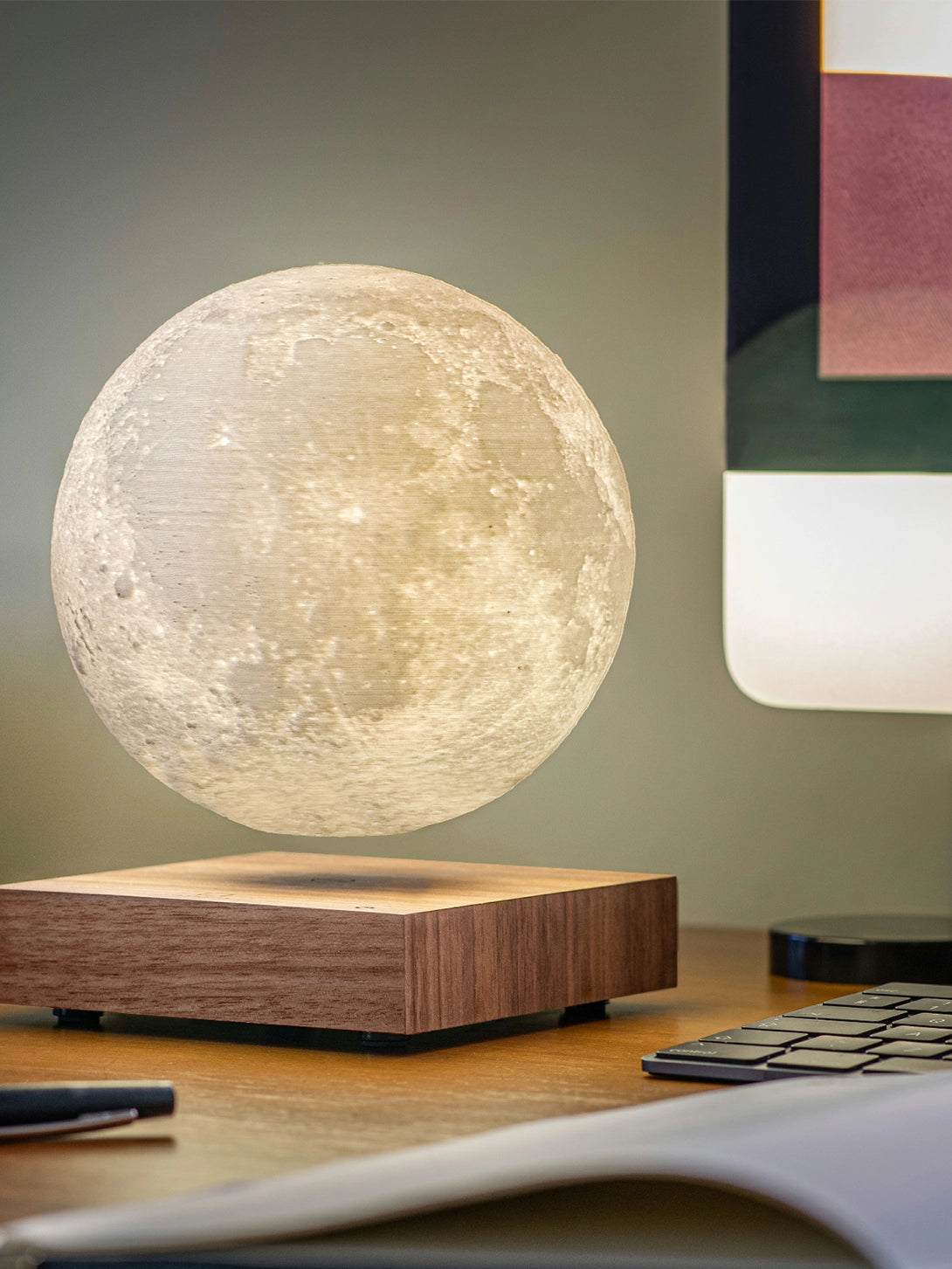 American Walnut Smart Moon Lamp Gingko Ambient Lighting Bedside Table Light Nightlight