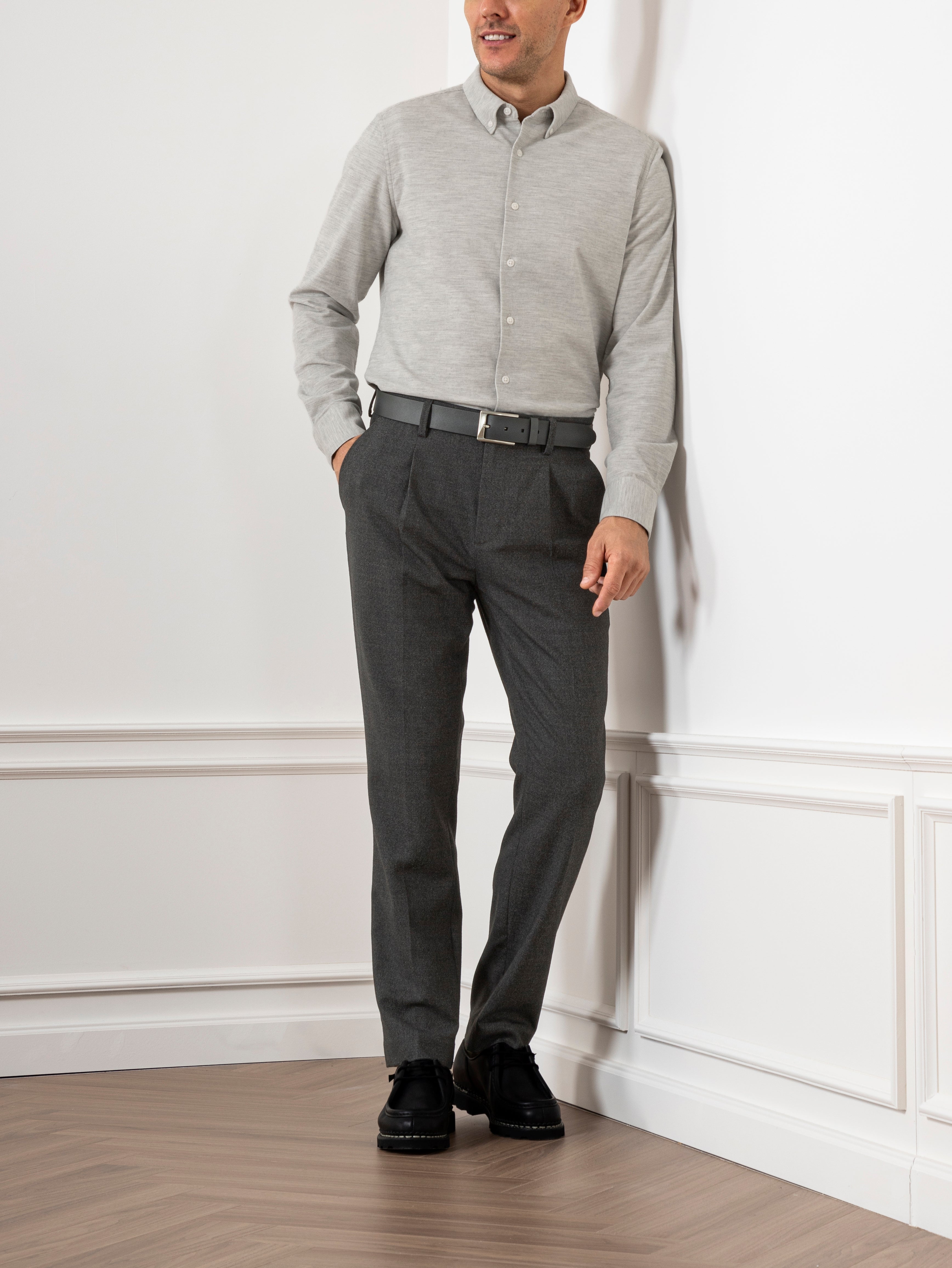 Dk Charcoal Heather Niles Rustic Flannel Pants Mens Pleated Trousers Soft Work Formal Pants 
