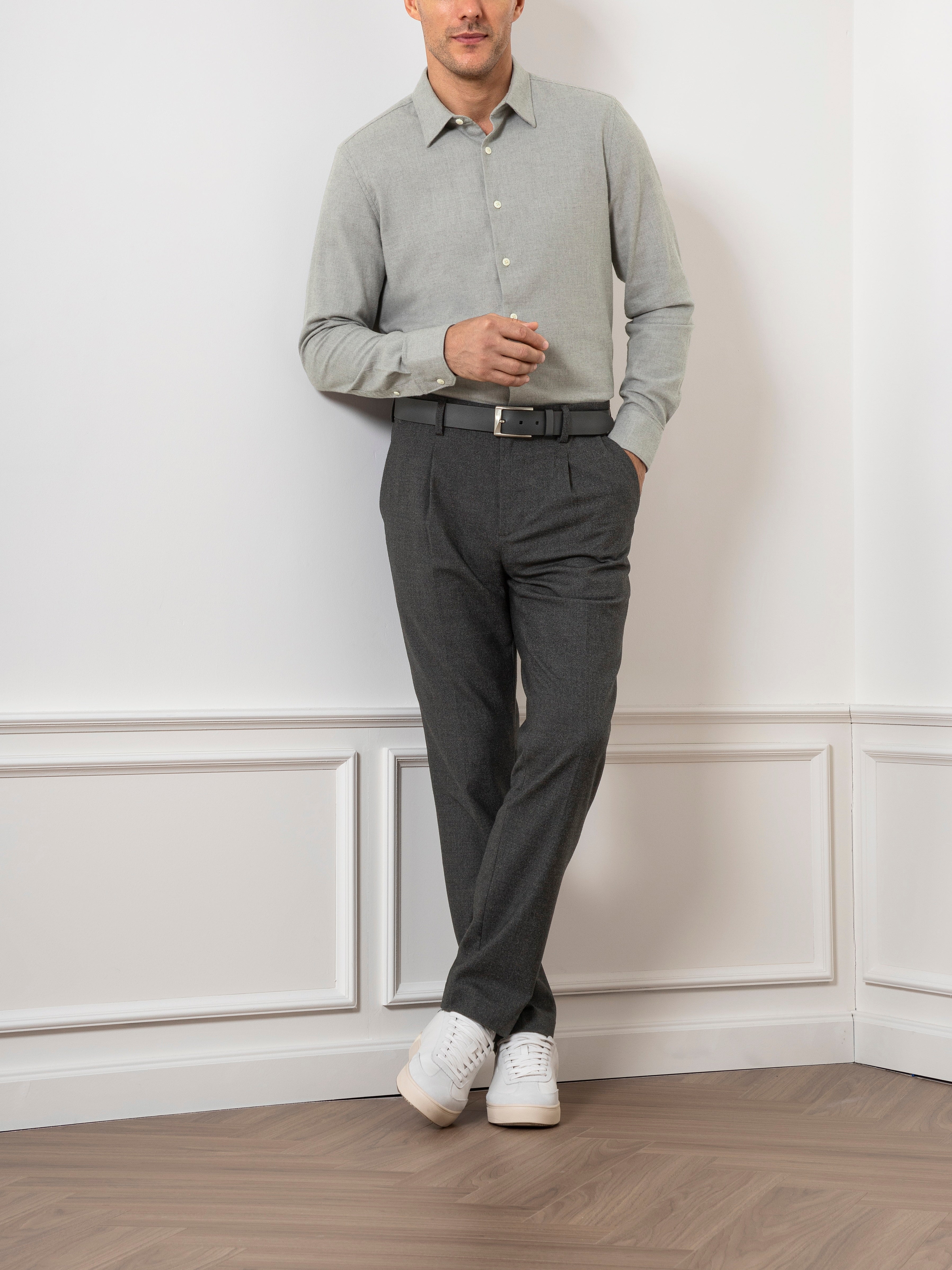 Grey Heather Arik Flannel Shirt Mens Point Collar Flannel Shirt Casual Button Up Shirt Soft Fabric 