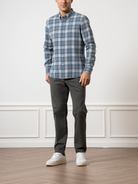 Lt Grey/Mid Blue Check Fulton Flannel Check Shirt Mens Flannel Button Down Shirt Checkered Pattern