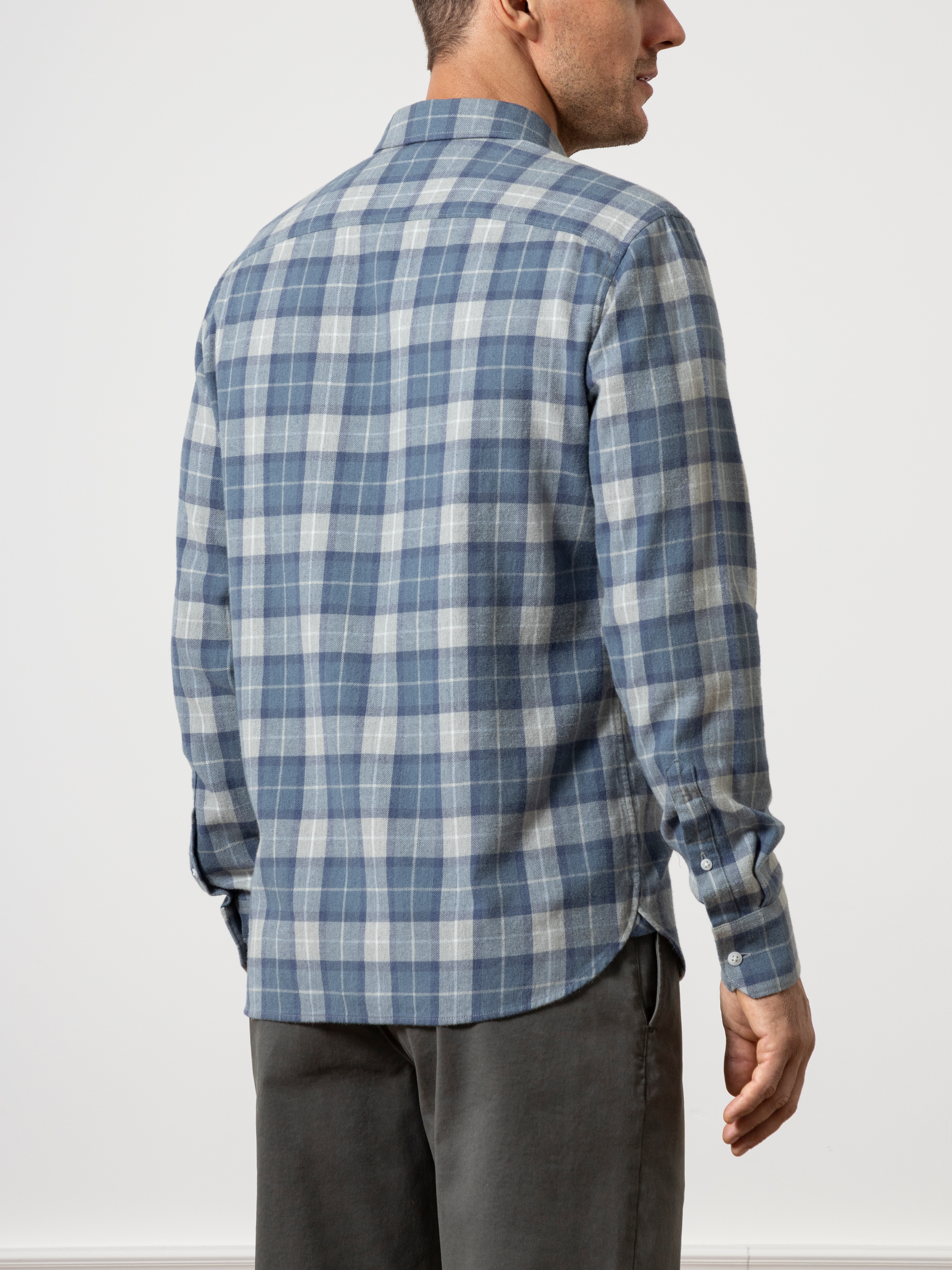 Lt Grey/Mid Blue Check Fulton Flannel Check Shirt Mens Flannel Button Down Shirt Checkered Pattern