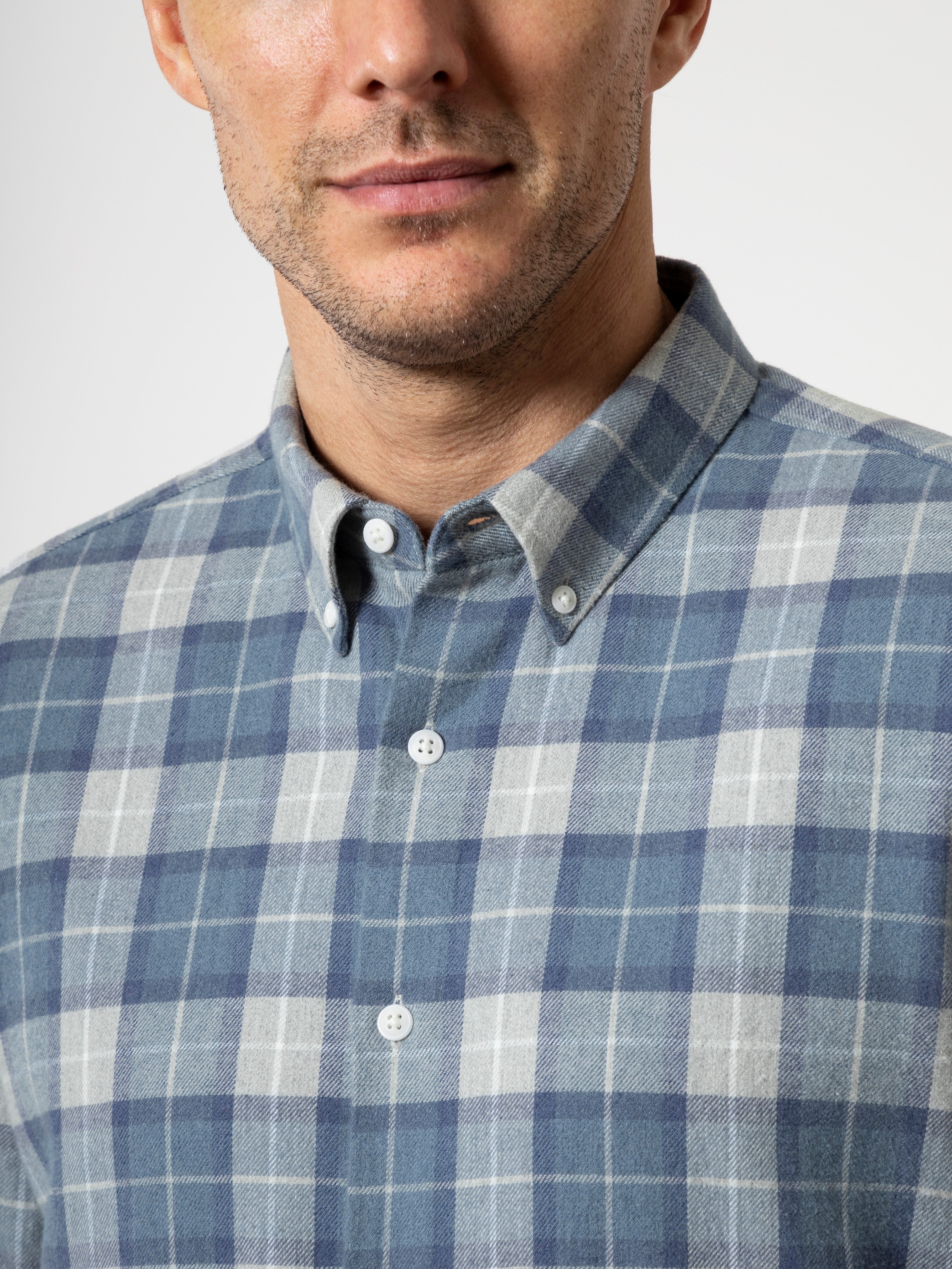 Lt Grey/Mid Blue Check Fulton Flannel Check Shirt Mens Flannel Button Down Shirt Checkered Pattern