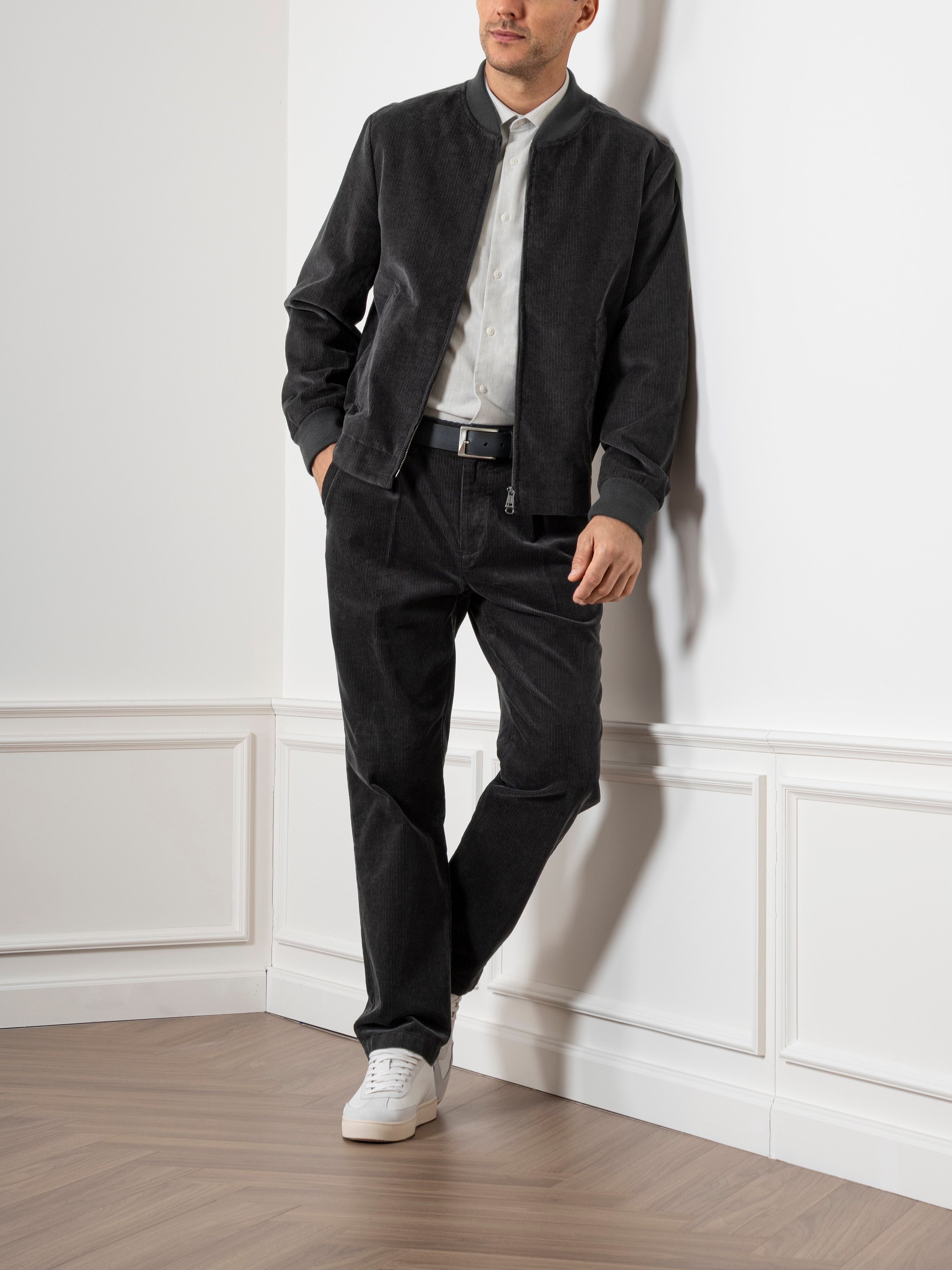 Dk Charcoal Dominic Corduroy Jacket Mens Corduroy Bomber Jacket Zip Up Cropped Jacket 